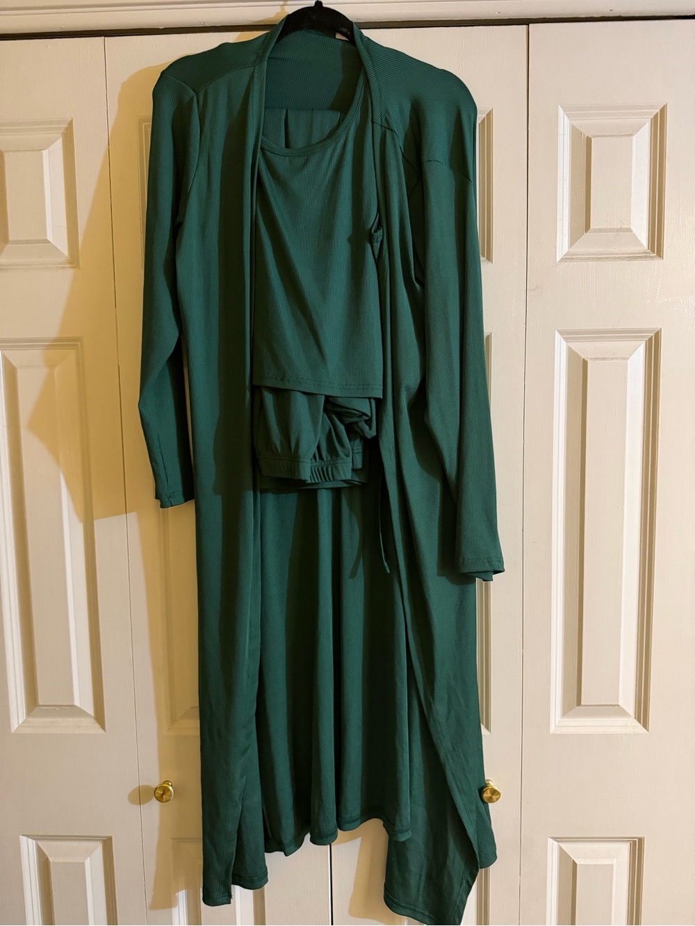 Dark Green Draped Cardigan with Matching Top